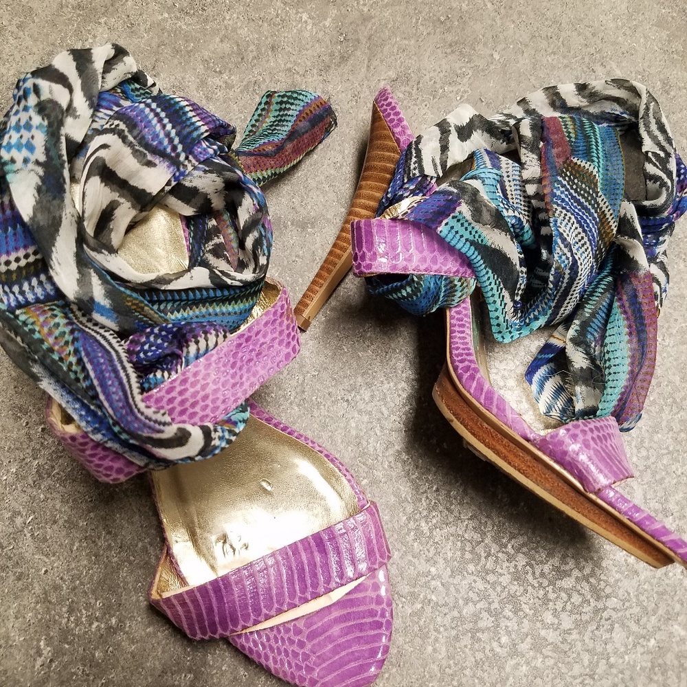 Purple ankle wrap heels